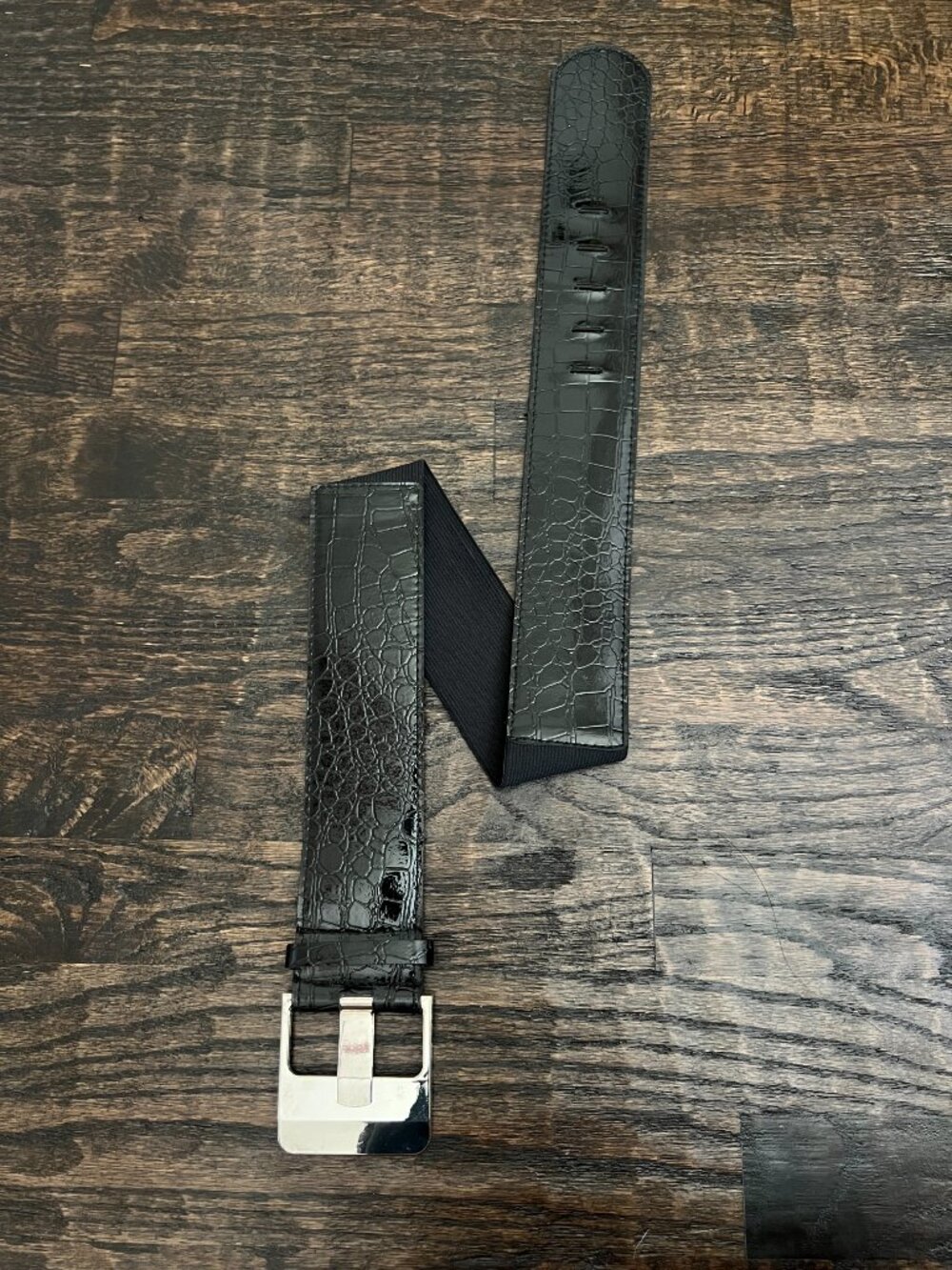 Black Croc Embossed Glossy Waist Belt XS